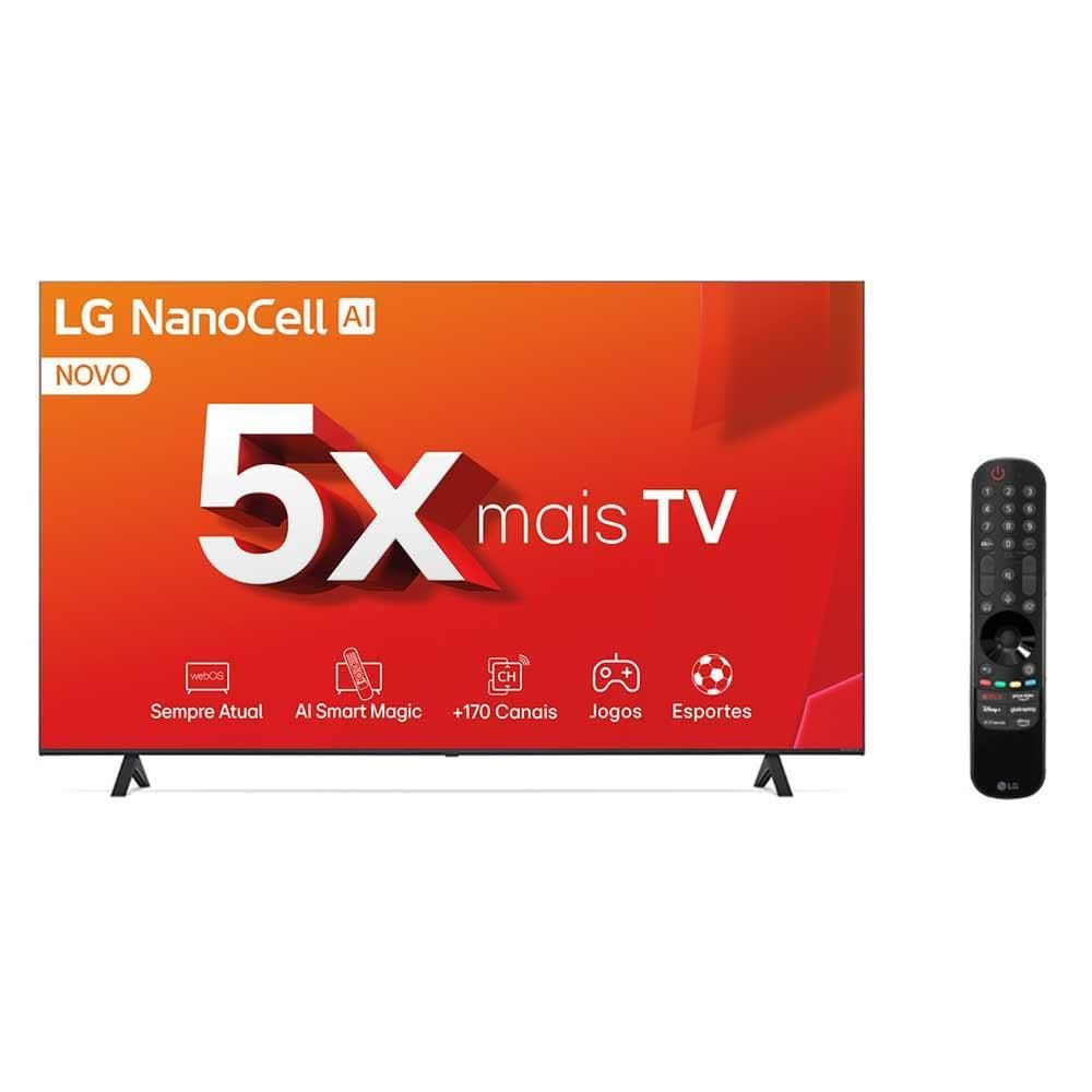 Smart TV 4K LG NanoCell 75” Polegadas 75NANO80TSA, Processador a5 Ger7 AI, Alexa, Controle Smart Magic e Wi-Fi