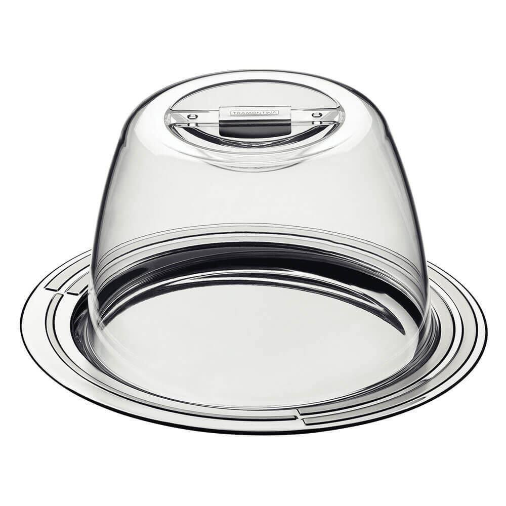Porta-Queijo Tramontina Ciclo em Aço Inox e Tampa Transparente em Poliestireno 20 cm 64510620