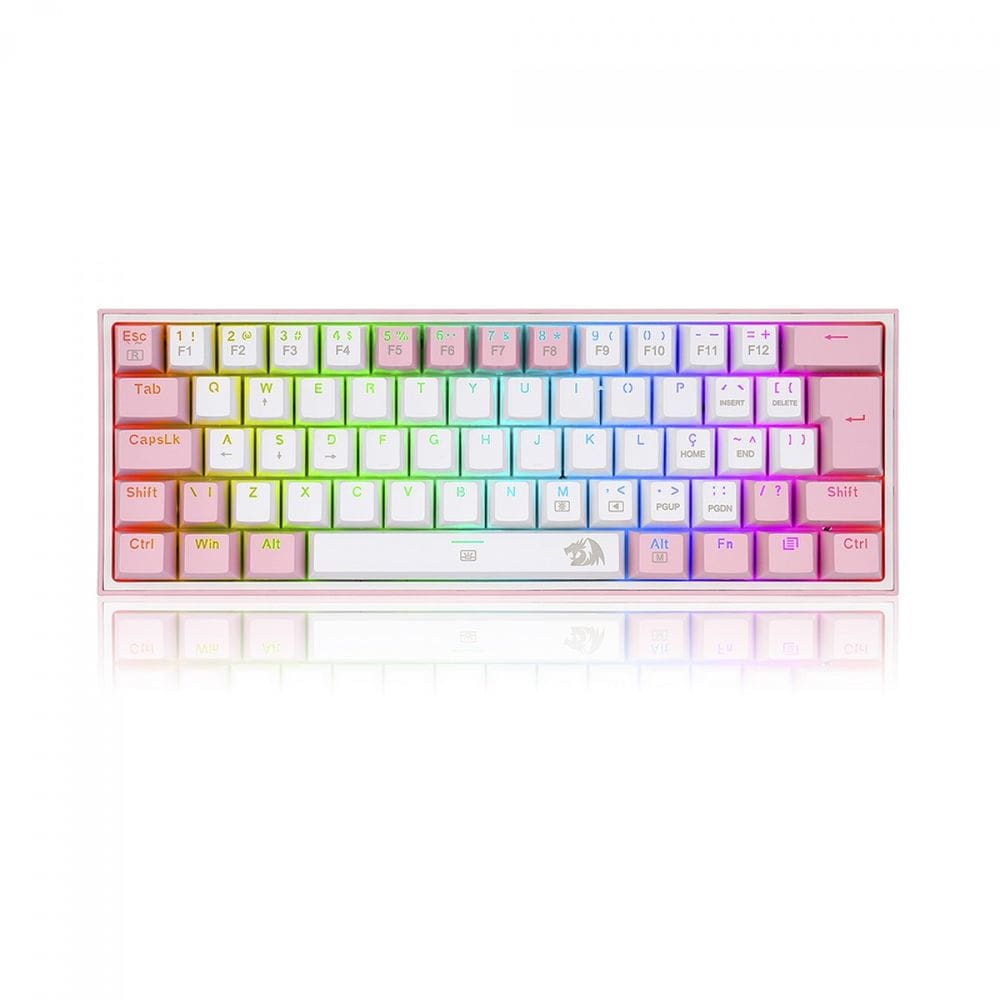 Teclado Gamer Redragon Fizz Rainbow K617-rgb-wp Rosa 60%