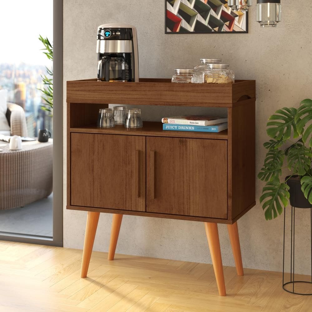 Aparador Café Drink Com Portas Pés Em Madeira Pinus Canela
