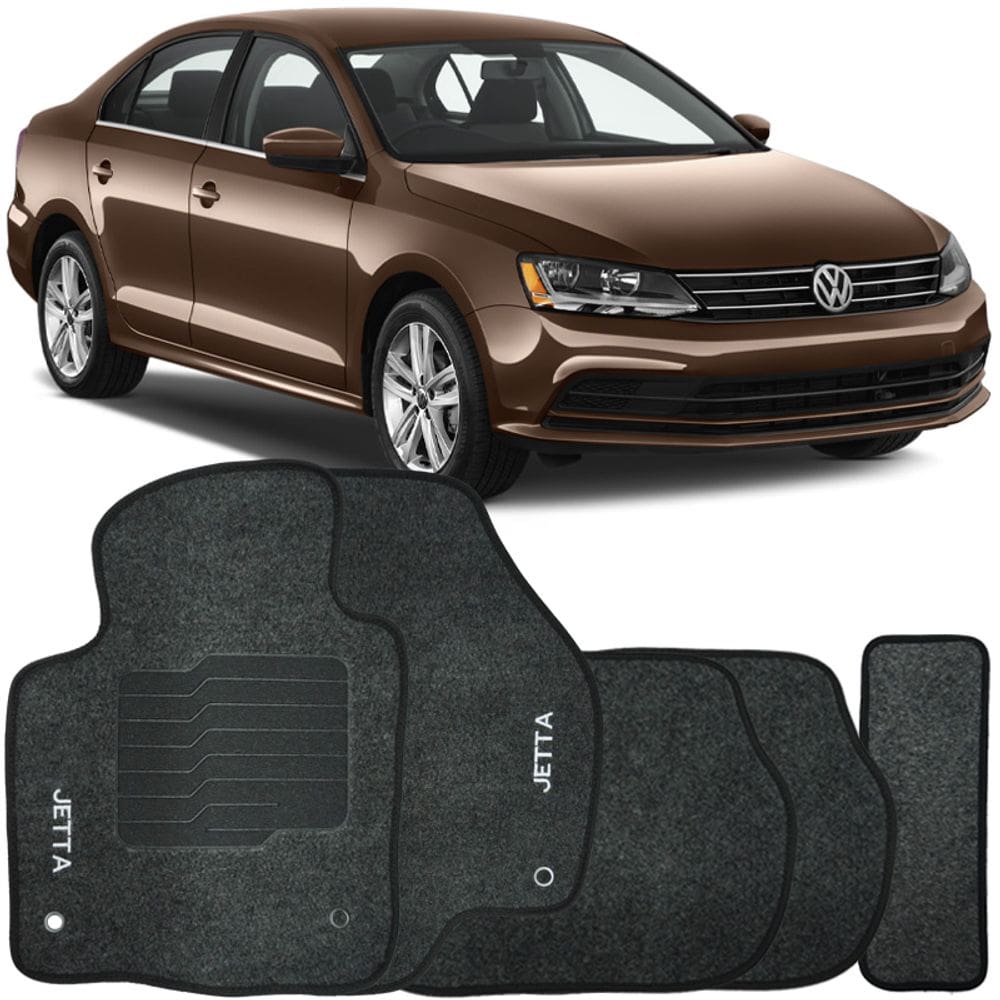 Jogo de Tapete Automotivo Carpete Jetta 2011 à 2018 Soft Logo Bordado Grafite 5 Peças