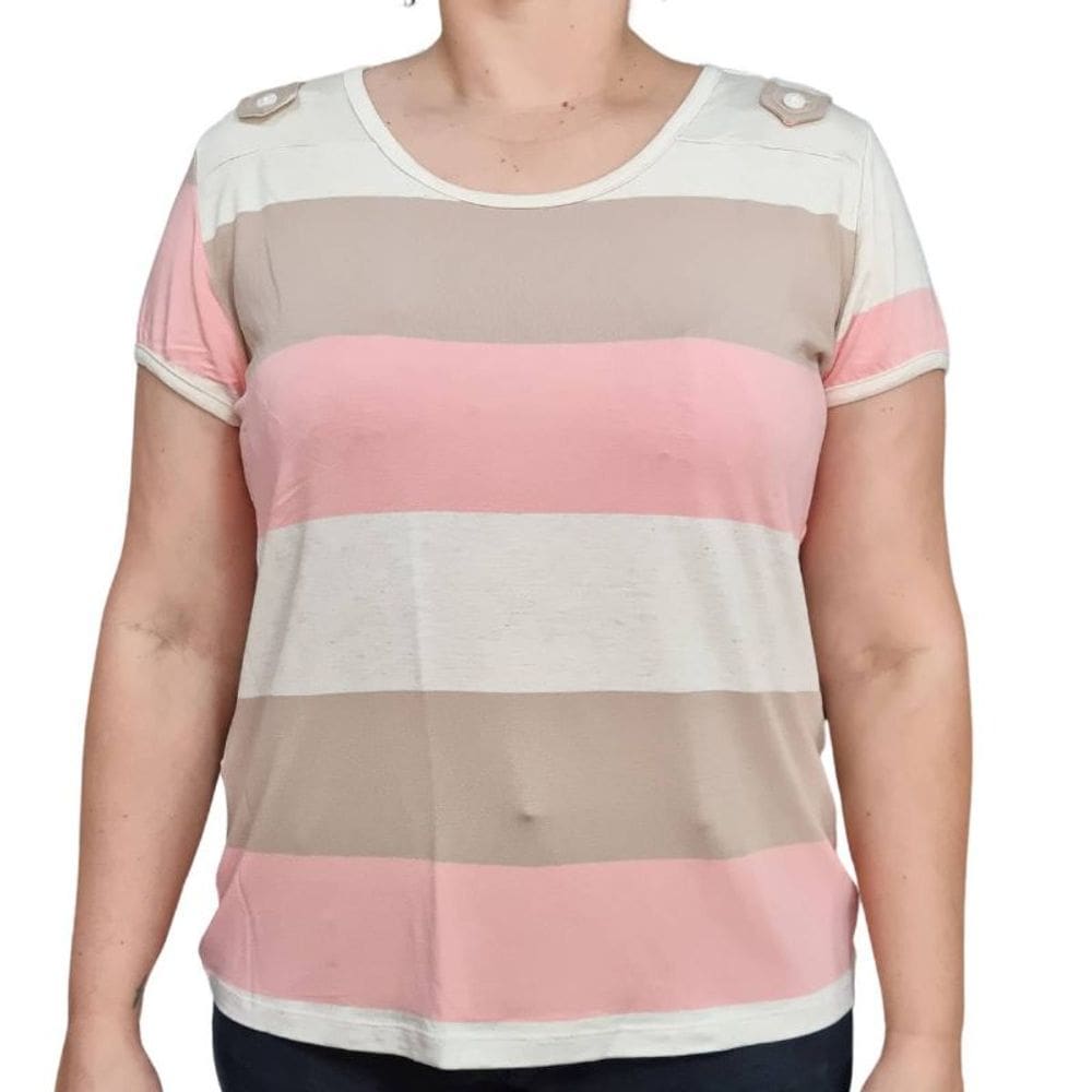 Blusa Feminina Biografia Listras Tons Plus Size