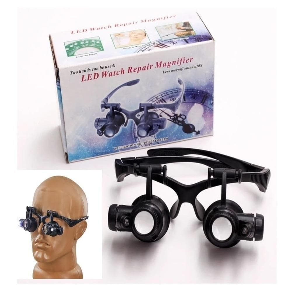 Oculos Lupa Cabeca 20x Profissional Luz Dupla Lente Aumento Pala Reparo Joias Eletronica Estetica