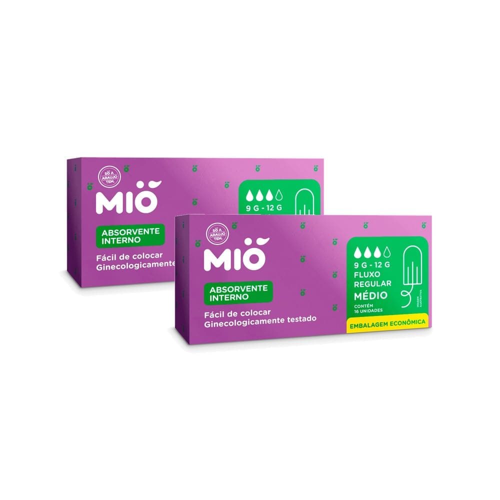 Kit 2 Absorvente Interno Mió Médio Fluxo Regular 16 Unidades