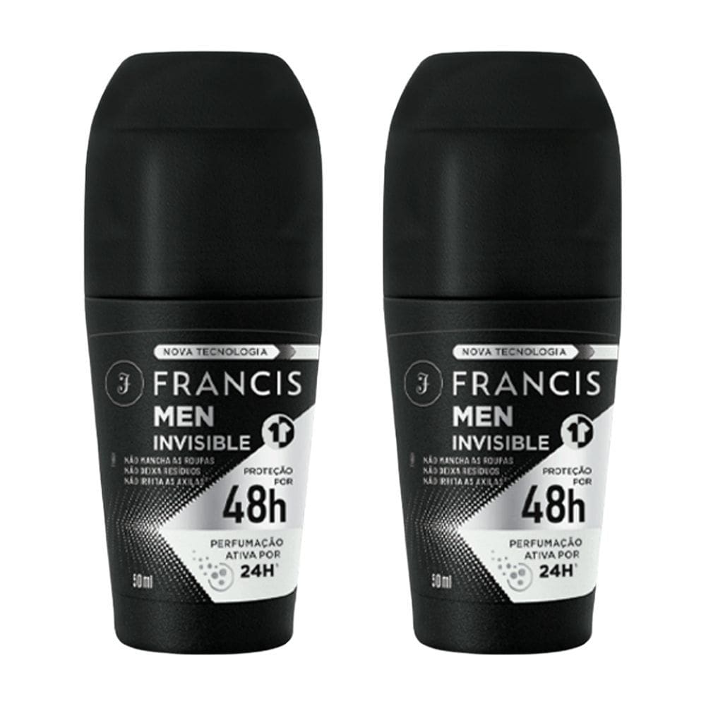 Kit 2 Desodorante Francis Men Invisble Roll-On Antitranspirante 48h 50ml