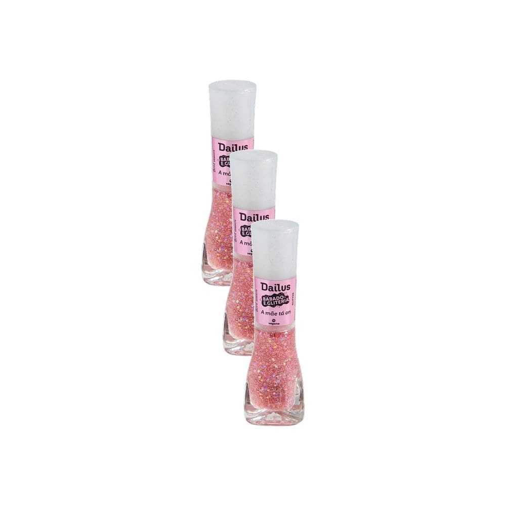Kit 3 Esmalte Dailus Babado e Gliteria Cor A Mãe Ta On 8ml