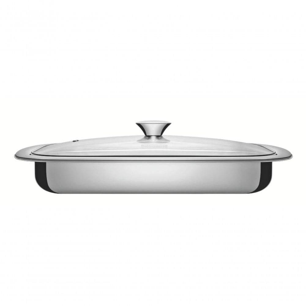 Assadeira Retangular Tramontina Cosmos 34cm Em Aço Inox Com Tampa De Vidro