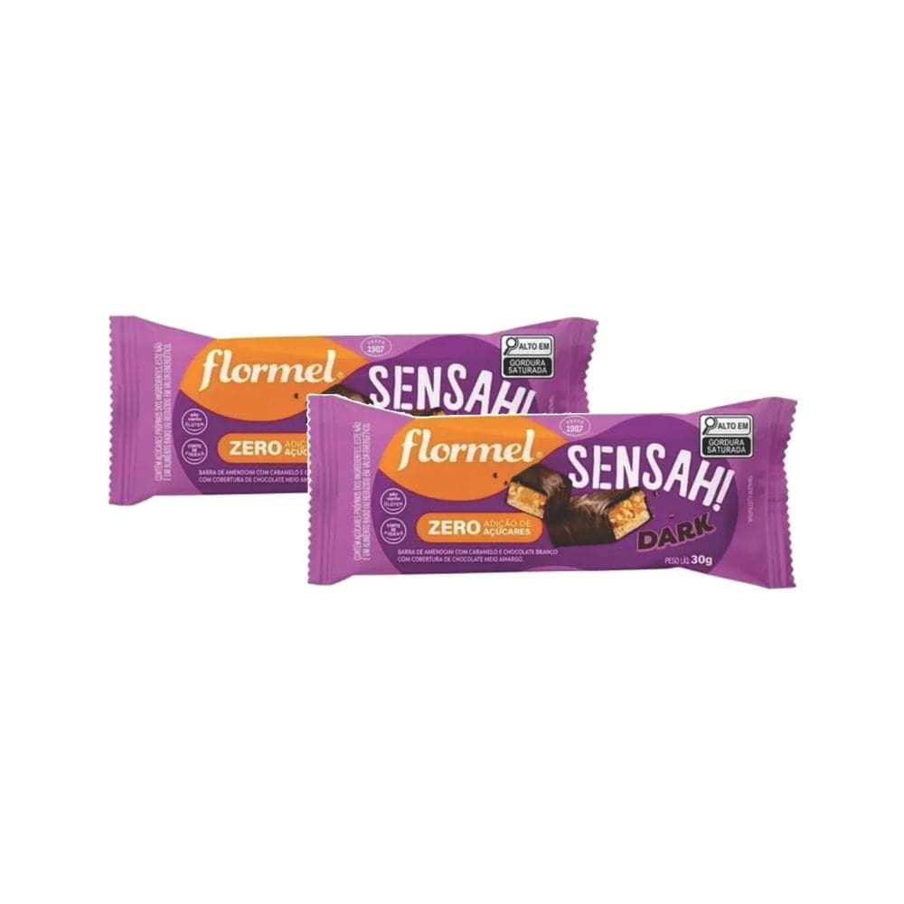 Kit 2 Barra de Amendoim Flormel Pro Sensah! Dark 30g