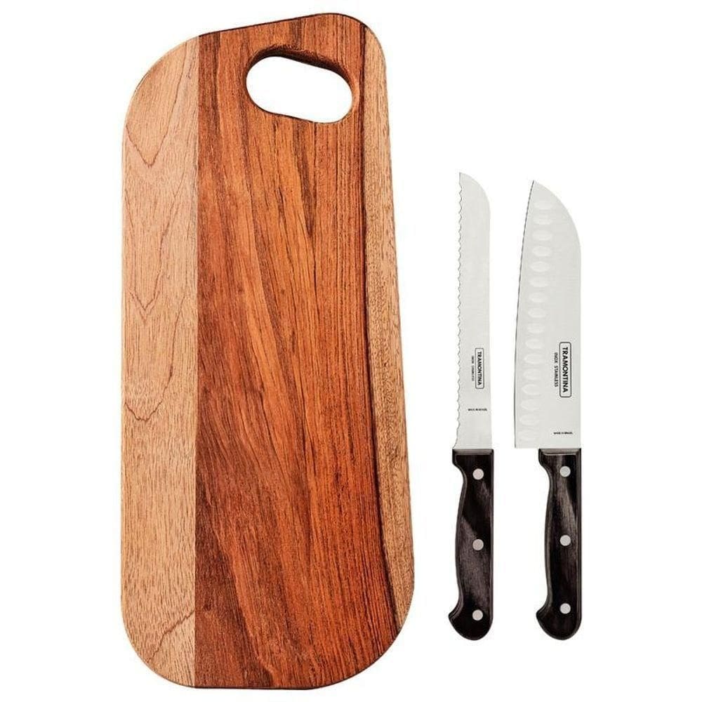 Conjunto Para Frios Tramontina Polywood Aço Inox E Cabos De Madeira Castanho 3 Peças