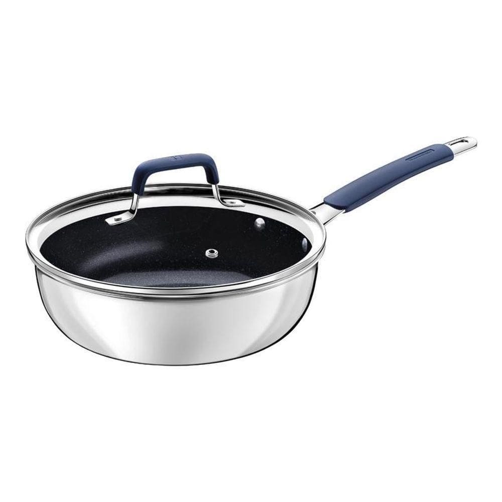 Frigideira Tramontina Funda Com Tampa Romagna Em Aço Inox E Alumínio Com Revestimento Cerâmico Black Stone 24cm