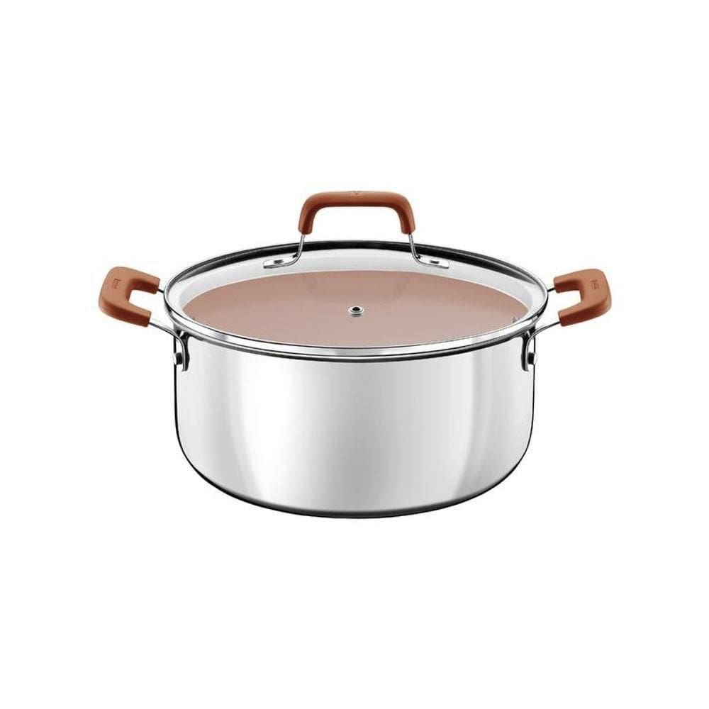 Caçarola Tramontina Romagna Aço Inox E Alumínio 20cm Com Revestimento Cerâmico Marfim