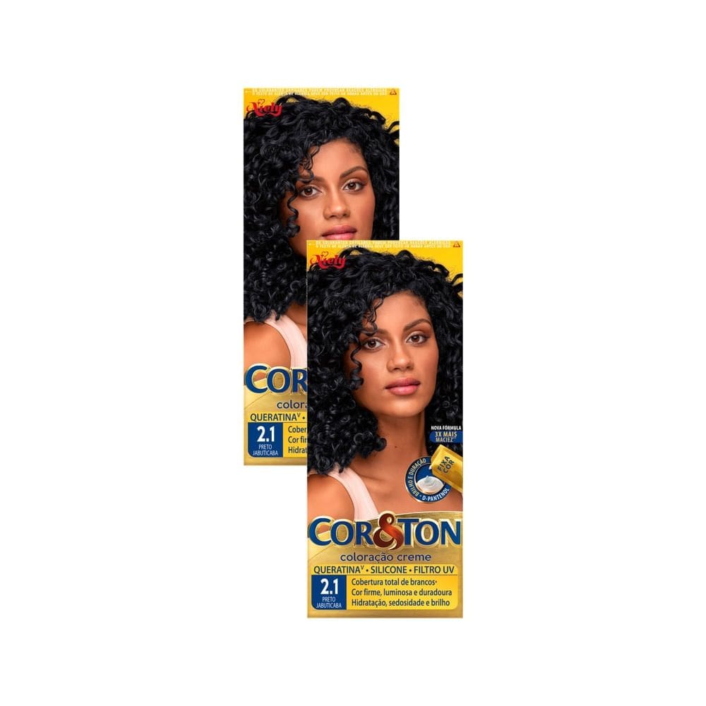Kit 2 Coloração Creme Cor&Ton Niely Cor Preto Jabuticaba 2.1