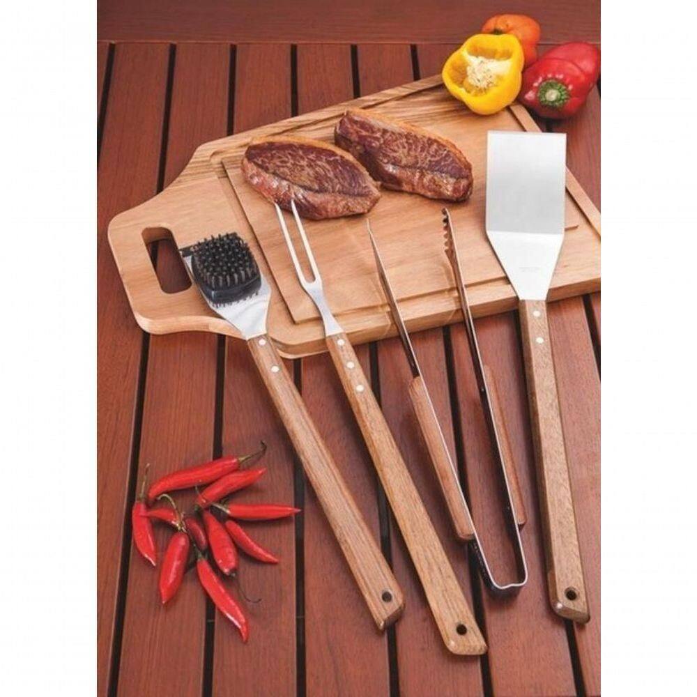 Escova Para Grelhas Tramontina Churrasco Com Lâmina Em Inox E Cabo De Madeira 41,7cm