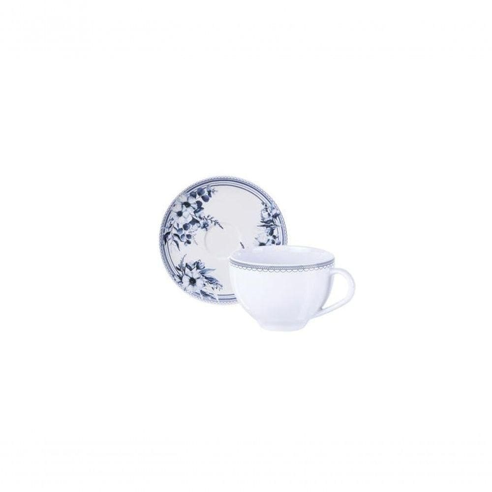 Conjunto Xícara E Pires De Chá Tramontina Azzura 250ml 2 Peças Em Porcelana Decorada