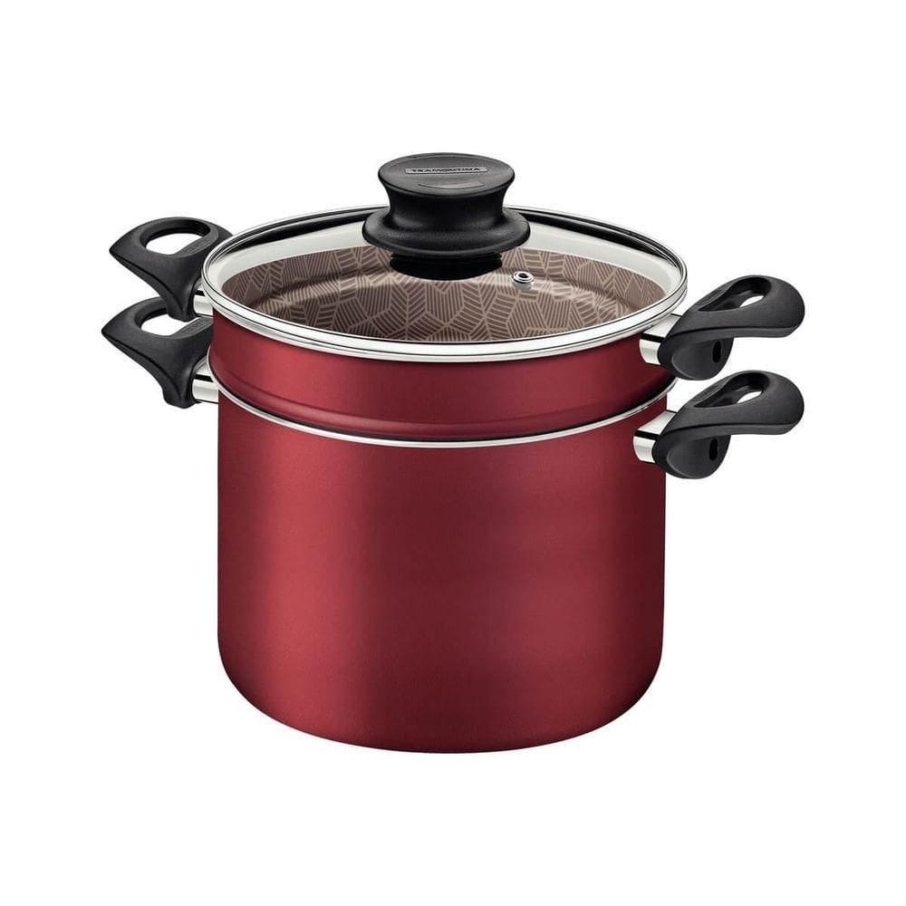 Conjunto 4 Funções Tramontina Paris Em Alumínio Com Revestimento Antiaderente Vermelho E Tampa De Vidro