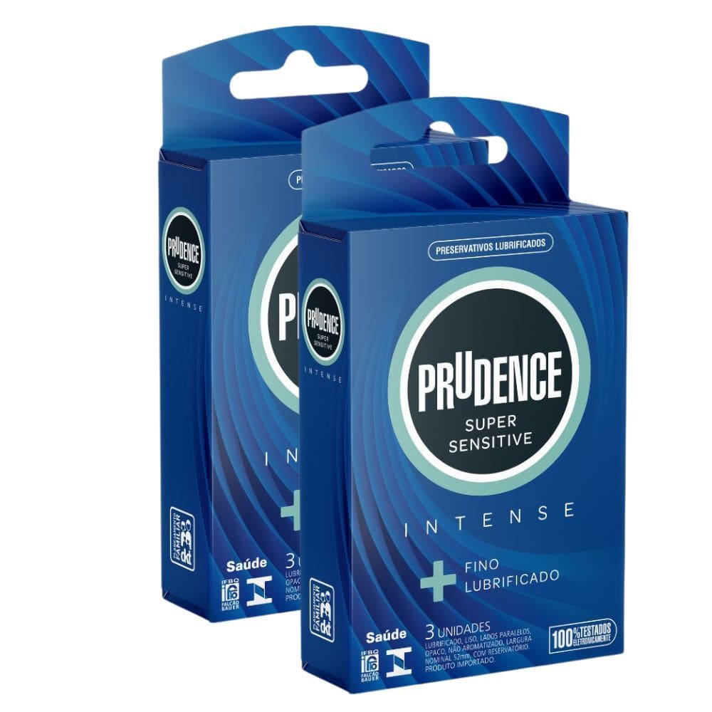 Kit 2 Preservativo Masculino Lubrificado Prudence Super Sensitive Intense 3 Unidades
