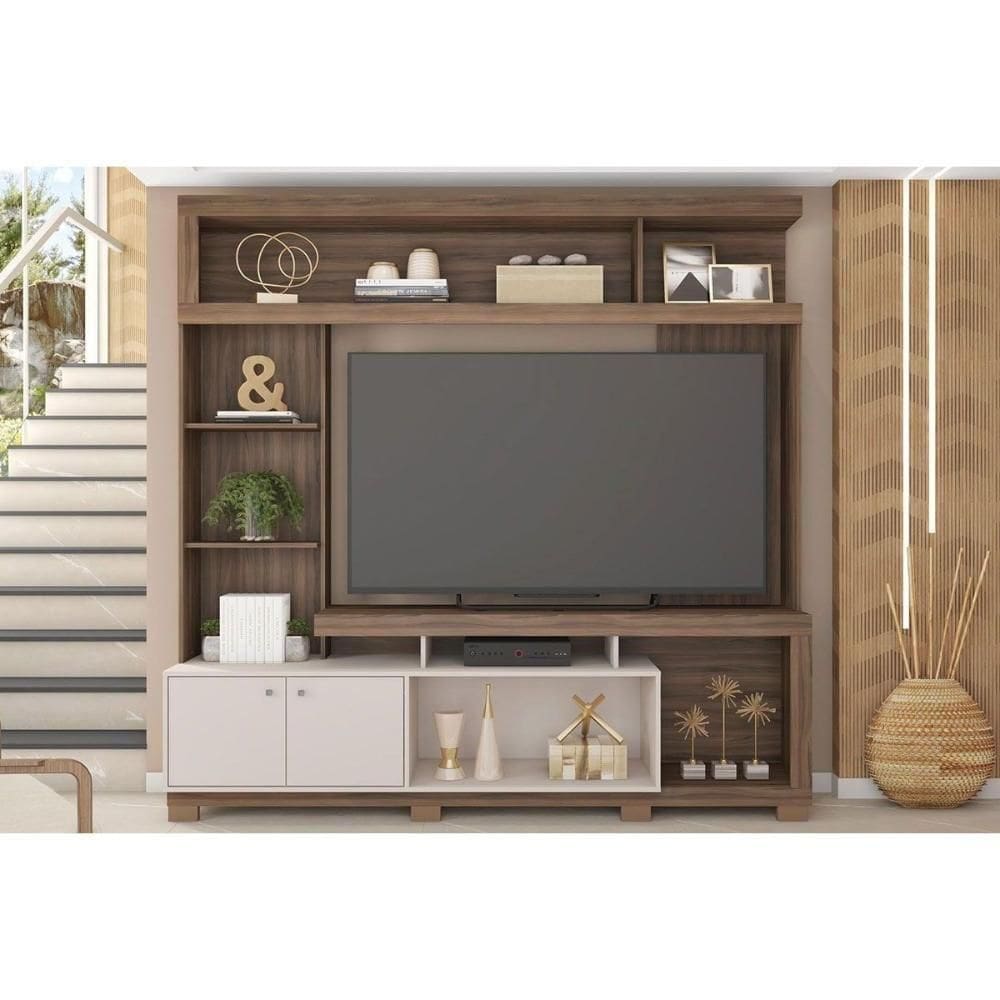 Home P/ Tv Até 70 Pol Formosa C/ Nicho E Pés 210x207cm Nogueira San Remo/off White - Caemmun
