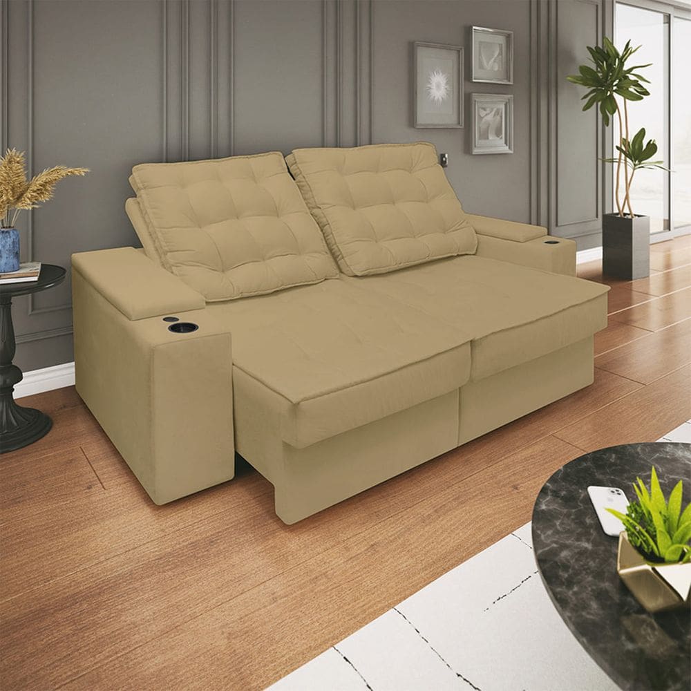 Sofá Retratil Reclinavel 3 lugares 2,30m Porta Copo USB Sala