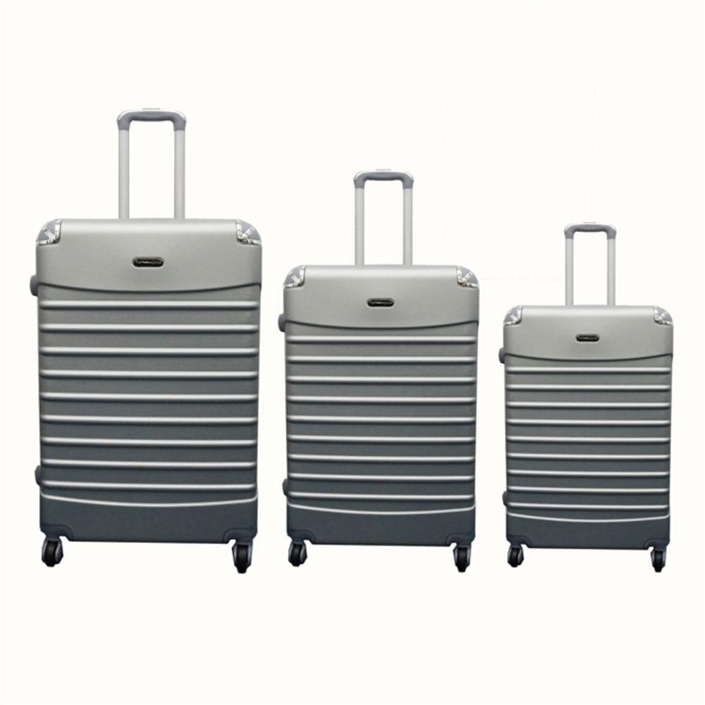 Kit Conjunto Mala De Viagem Fibra Rigida Com Cadeado E Rodinhas Giro 360 Travel Love Cinza