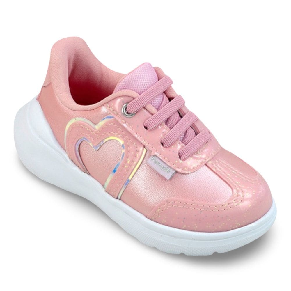 Tênis Infantil Menina Pampili Sky Coração Rosa Glacê