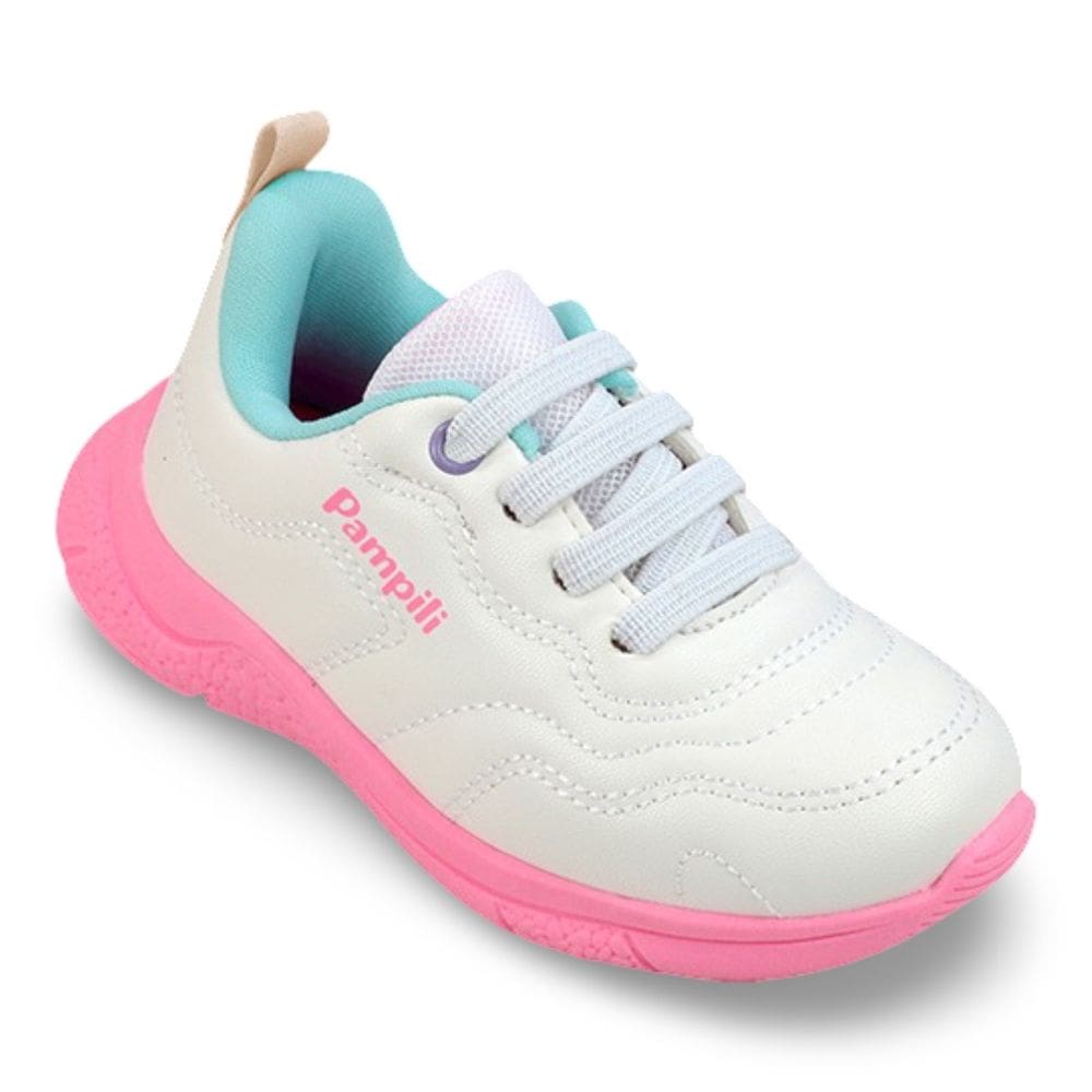Tênis Infantil Menina Pampili Mini Soft Costura Branco Rosa