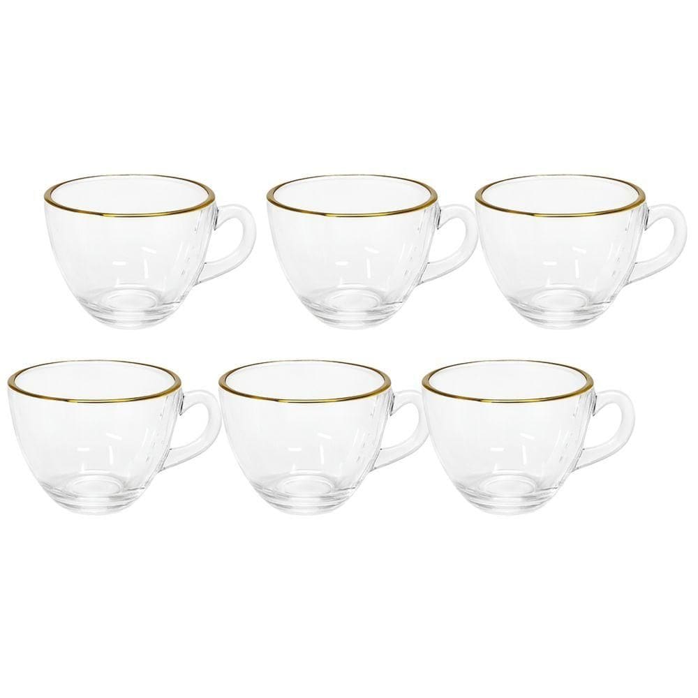 Conjunto de Xícaras de Café 85ml 6 Pçs Borda Dourada Quanhe