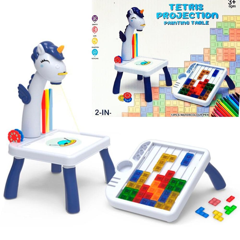Brinquedo Unicórnio Mesinha De Pintura Com Projeção Tetris