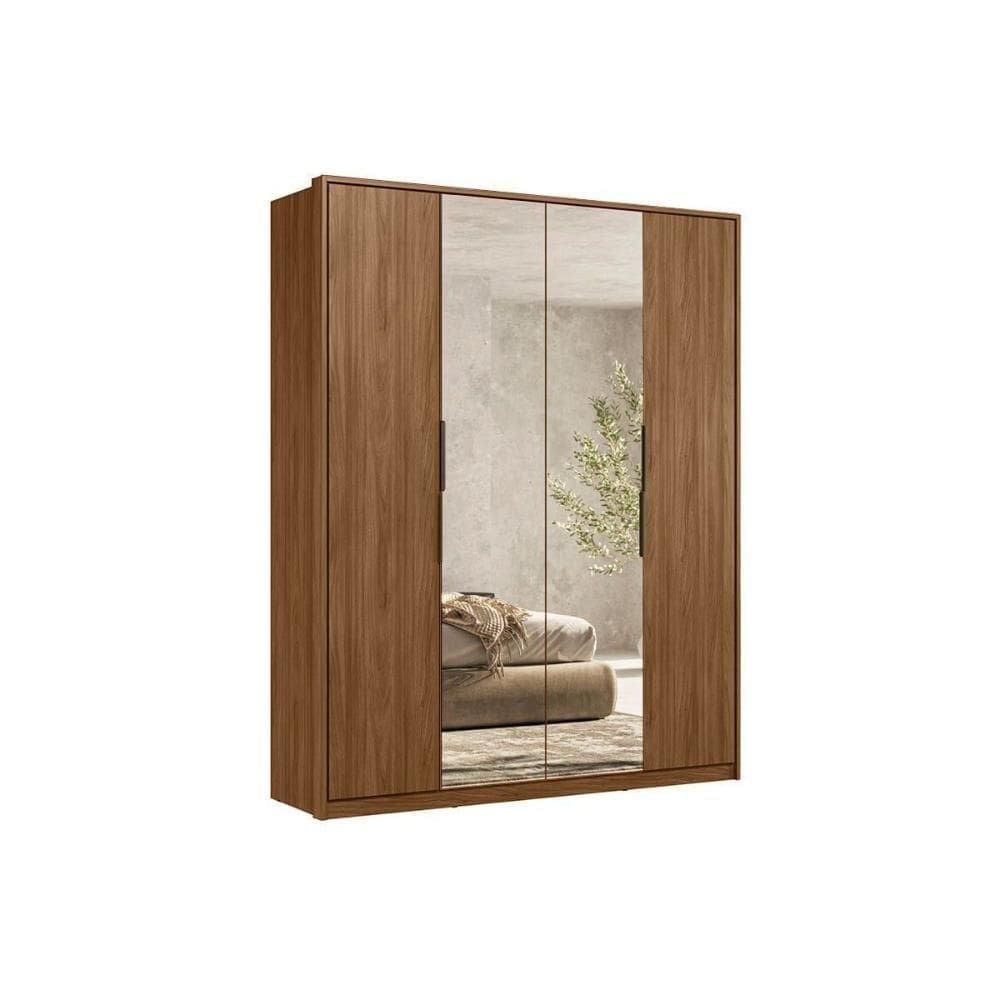 Guarda Roupa Solteiro 4 Portas (2 C/ Espelhos) E 3 Gavetas Attore Nogueira - Demóbile