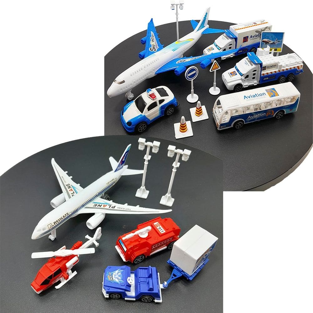 Kit Brinquedo Aeroporto Transito 18Pçs Avião Carro Caminhão