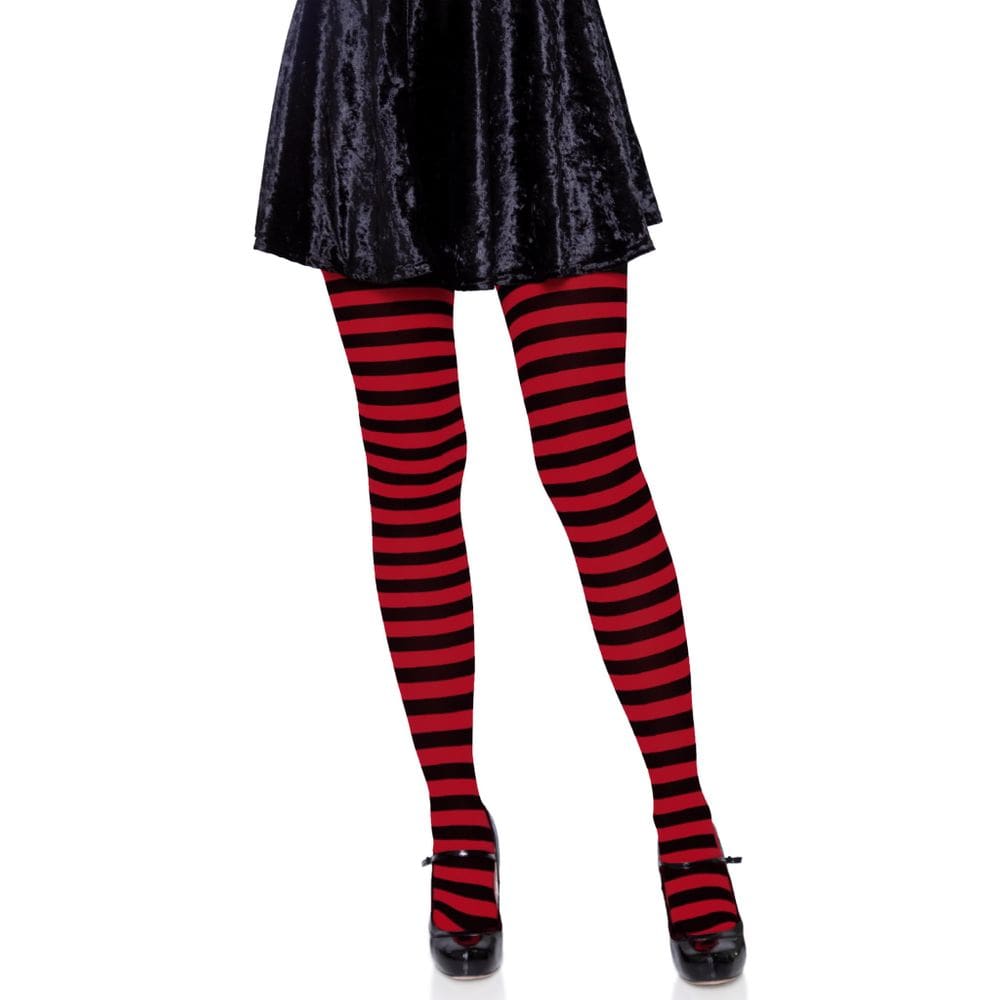 Meias Leg Avenue pretas e vermelhas listradas de nylon para mulheres 3X-4X
