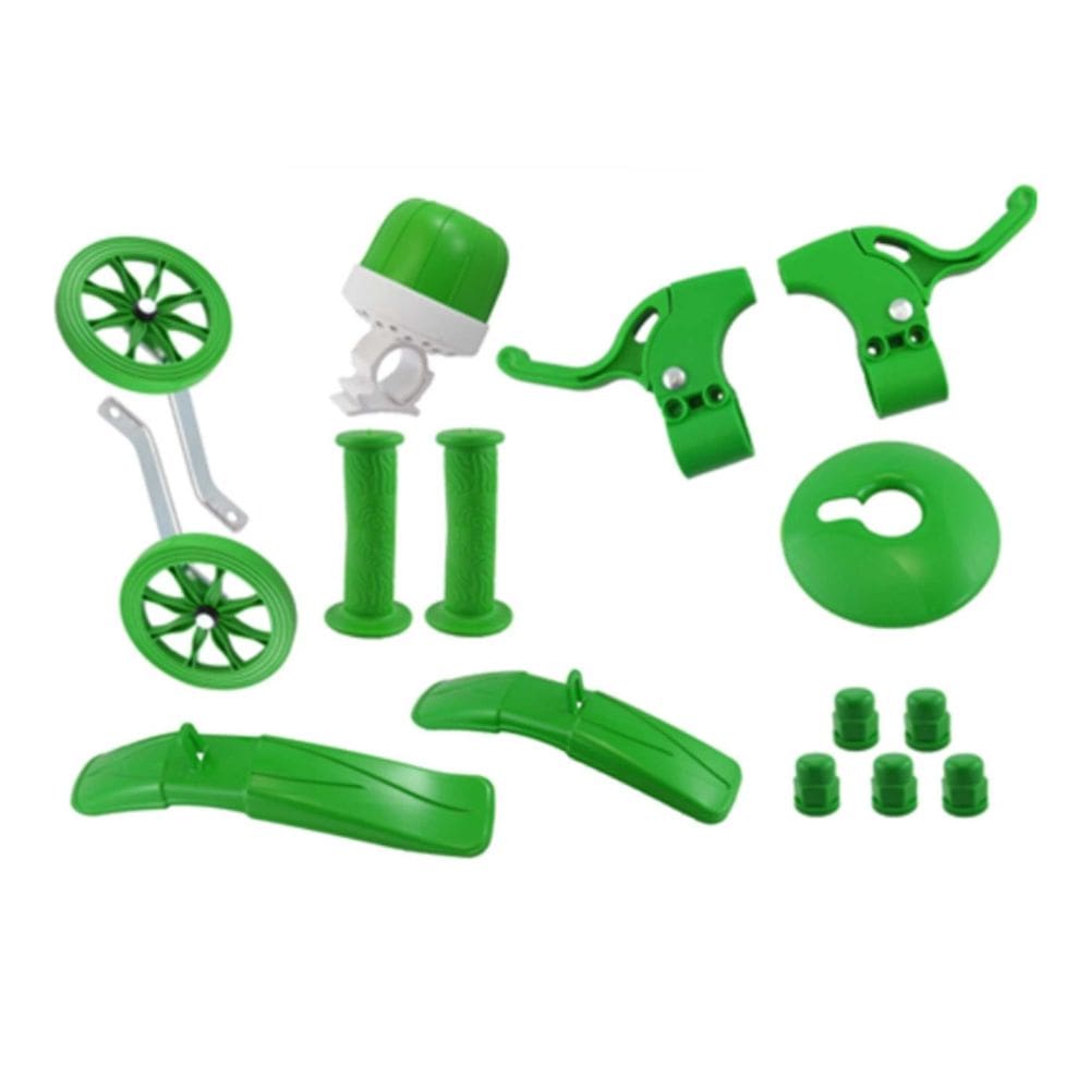 Kit de Montagem Bicicleta Infantil Aro 16 com rodinhas Manopla Para-lama Buzina manete freio VERDE