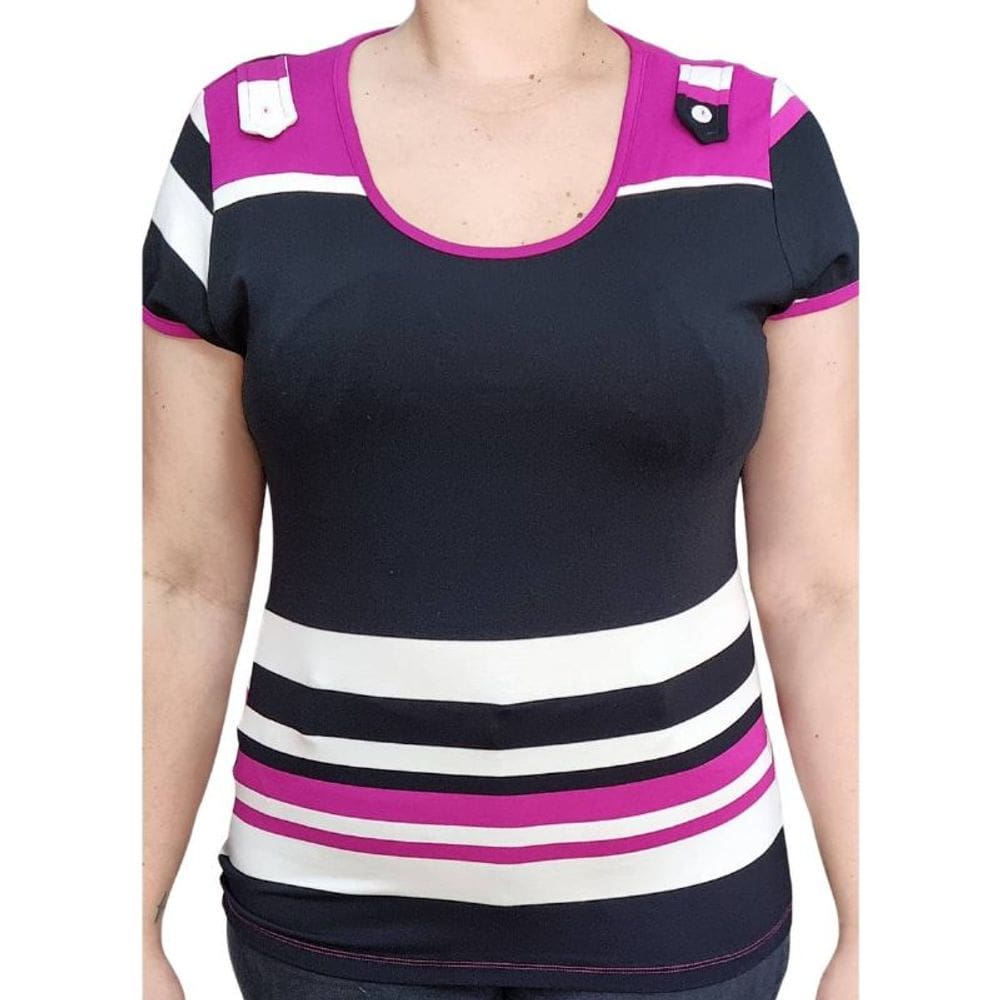 Blusa Feminina Listrada Preta Biografia Plus Size
