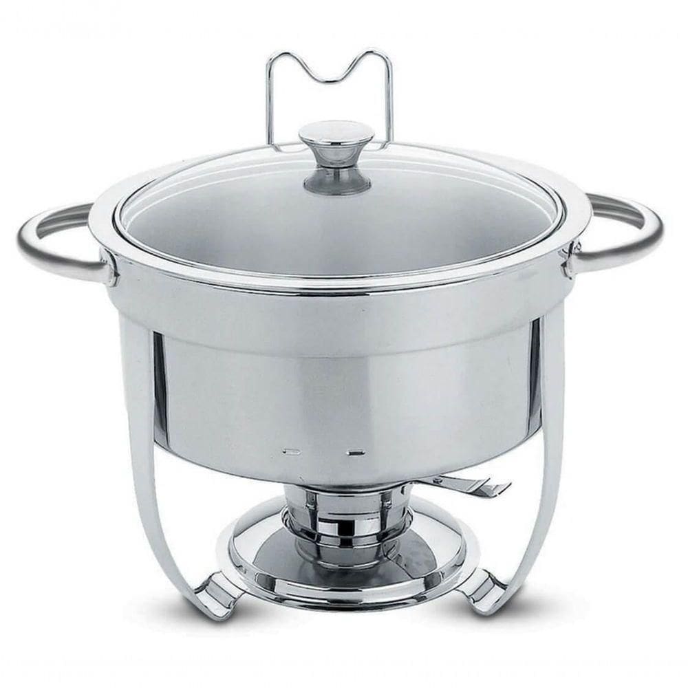 Rechaud Tramontina Redondo Em Inox Banho Maria Com Suporte Para Tampa E Fogareiro 7 Litros