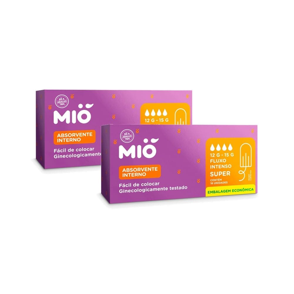 Kit 2 Absorvente Interno Mió Super Fluxo Intenso 16 Unidades