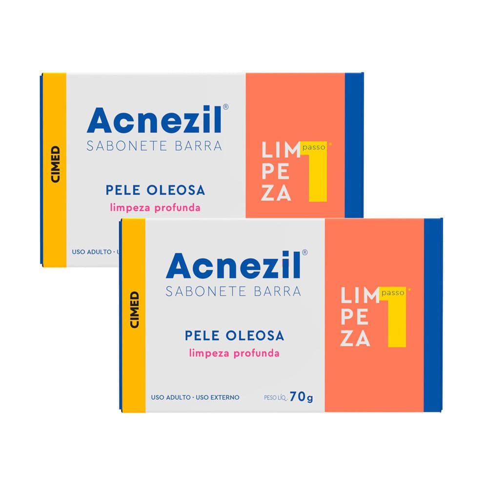 Kit 2 Sabonete em Barra Acnezil Pele Oleosa Limpeza Profunda Passo 1 70g