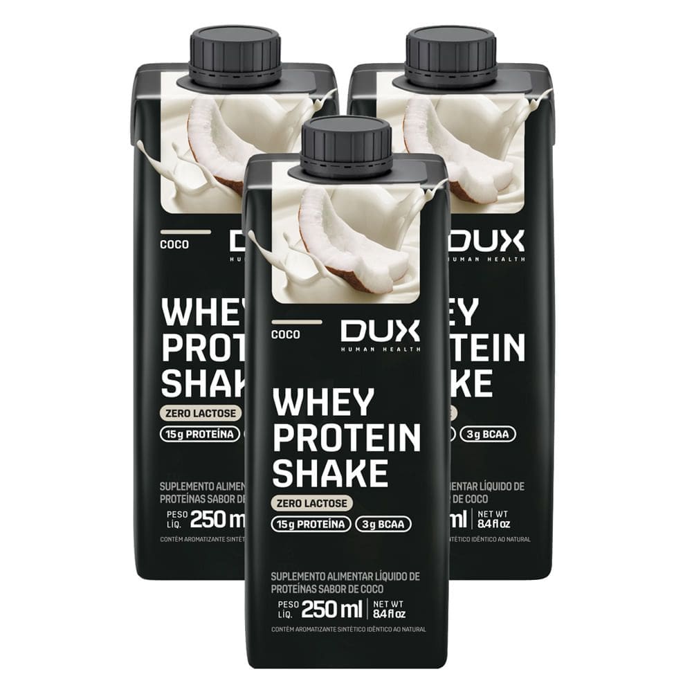 Kit 3 Whey Protein Shake Dux com 15g de Proteína e 3g BCAA Sabor Coco Zero Lactose 250ml