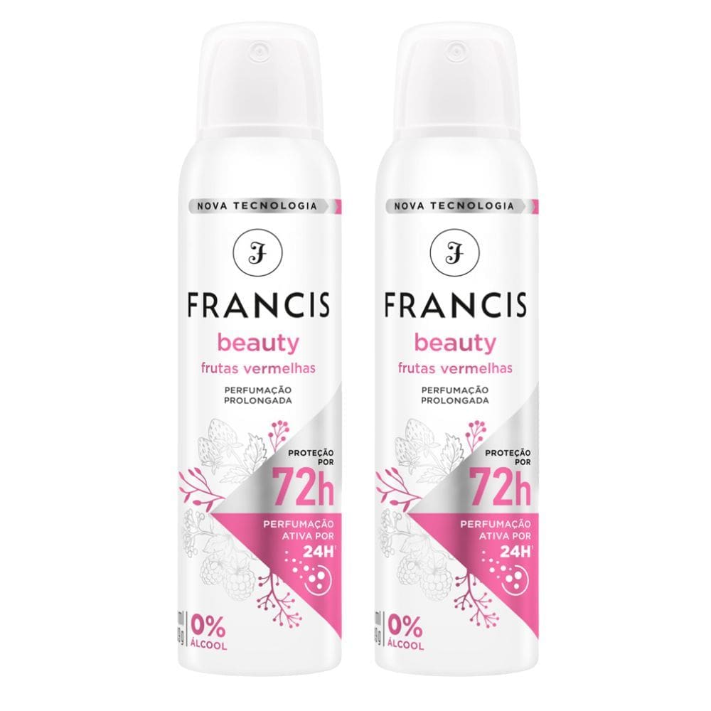 Kit 2 Desodorante Francis Beauty Frutas Vermelhas Aerosol Antitranspirante 72h 150ml