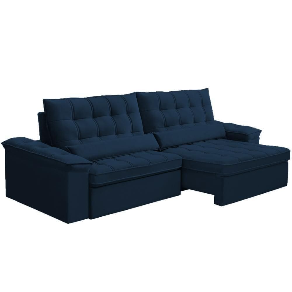 Sofá Retrátil Reclinável Para Sala 4 Lugares 290cm Maresi F04 Veludo Azul - Lyam Decor