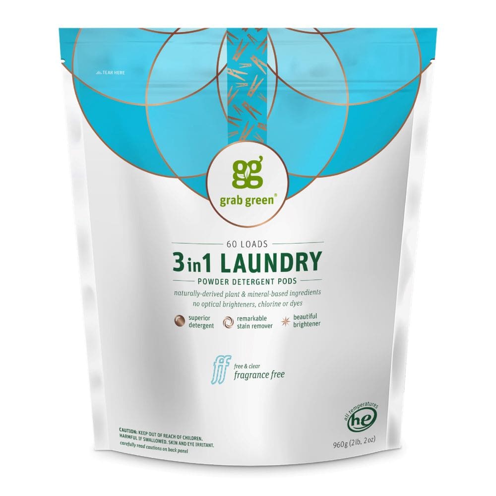 Cápsulas de detergente para a roupa Grab Green 3 em 1, 60 unidades, sem perfume