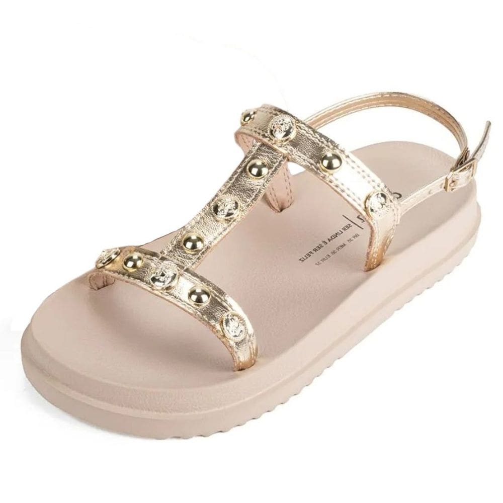 Sandália Feminina Flatform Pratica com Peças Douradas Dakota