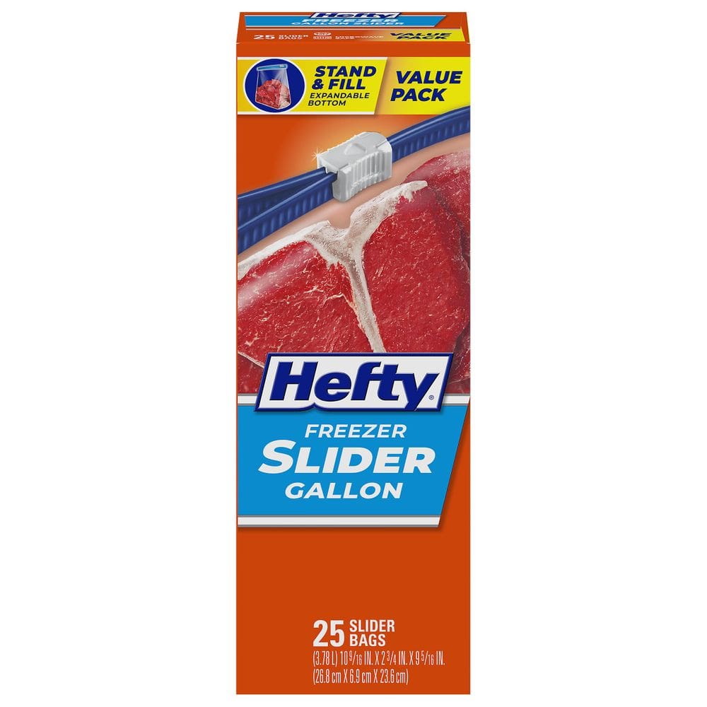 Sacos de armazenamento para freezer Hefty Slider, galão, tamanho 25 unidades