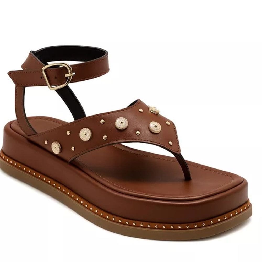 23402FP-Sandália Flatform Feminina Papete Tiras Fivela Floter