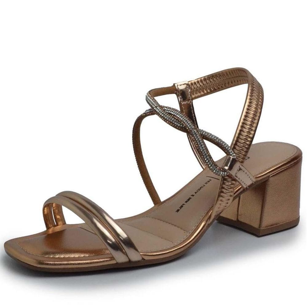 Sandalia Feminina Adornada com Strass Salto Bloco Dakota