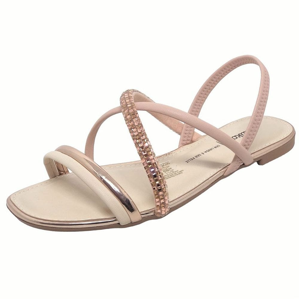 Sandália Feminina Rasteira Brilho Tiras Finas Moderna Dakota