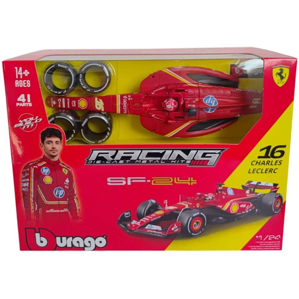 Kit p/ Montar Bburago Ferrari SF-24 F1 Racing 2024 Charles Leclerc 16 1/24 c/ Piloto