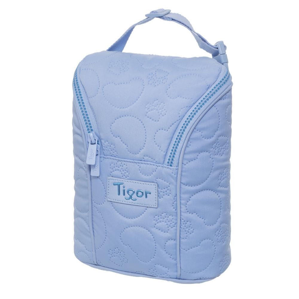 Porta Mamadeira Bolsa Frasqueira Térmica Tigor Cor Azul Bebê Menino Matelassê Little Shine Para 2 Mamadeiras