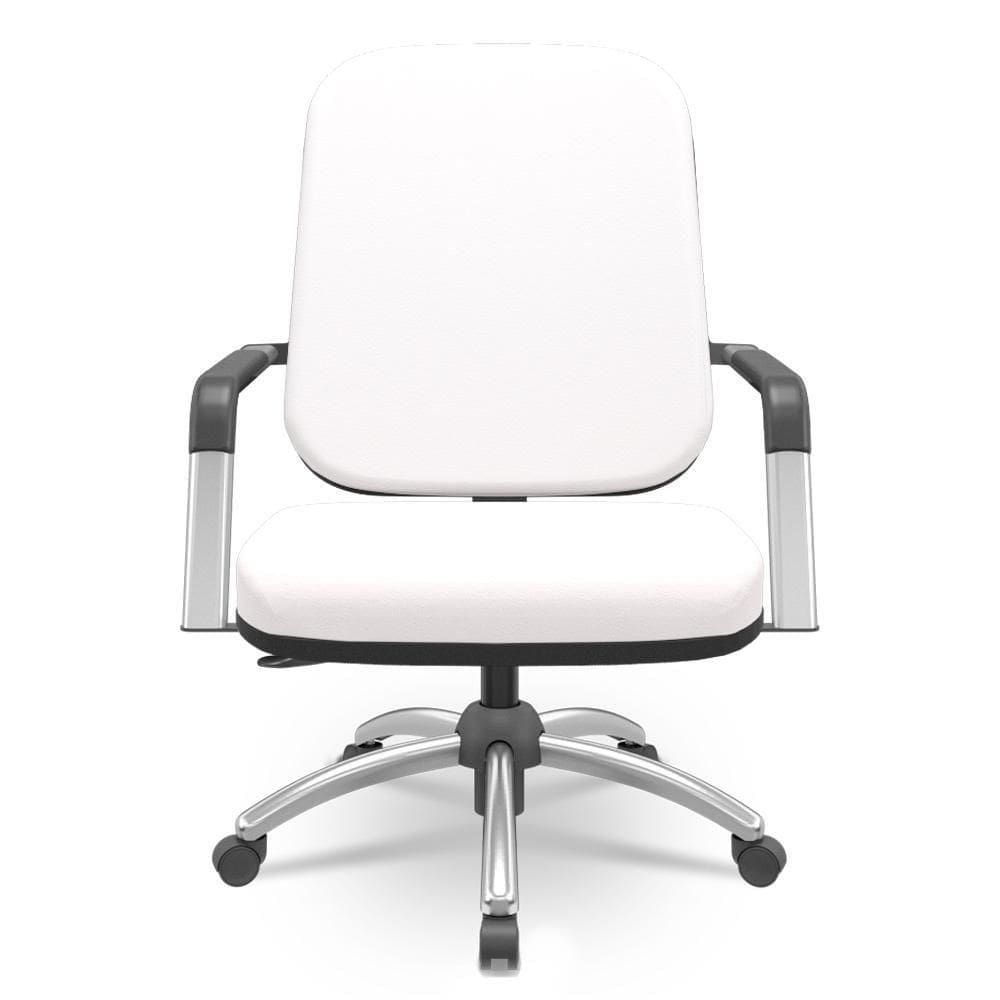 Cadeira De Escritório Giratória Com Braço Cromada Magno P03 Vinil Branco - Lyam Decor