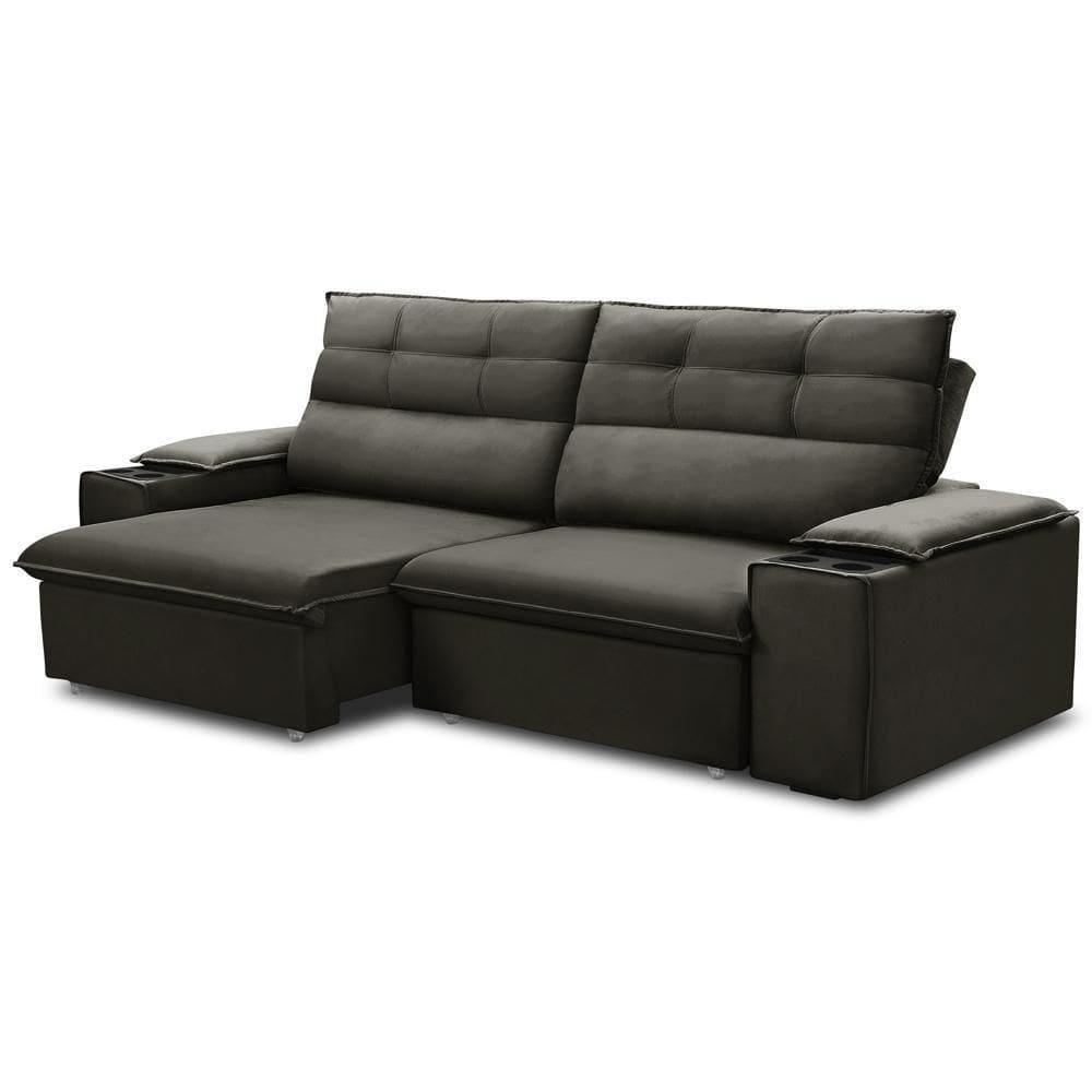 Sofá Retrátil Reclinável Para Sala 3 Lugares 245cm Gordon F04 Veludo Marrom Escuro - Lyam Decor