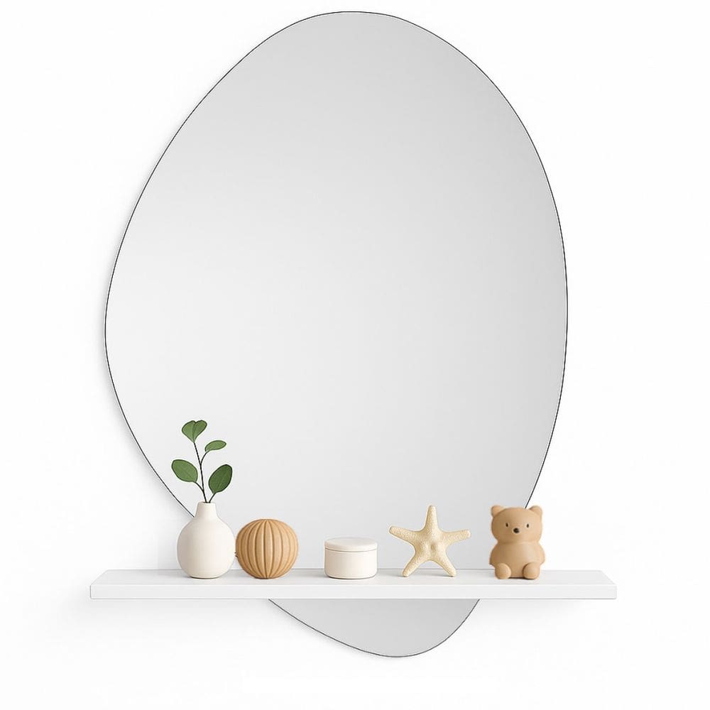 Espelho 95Cm Com Prateleira Mdf Branca Ideal Para Sala Estar