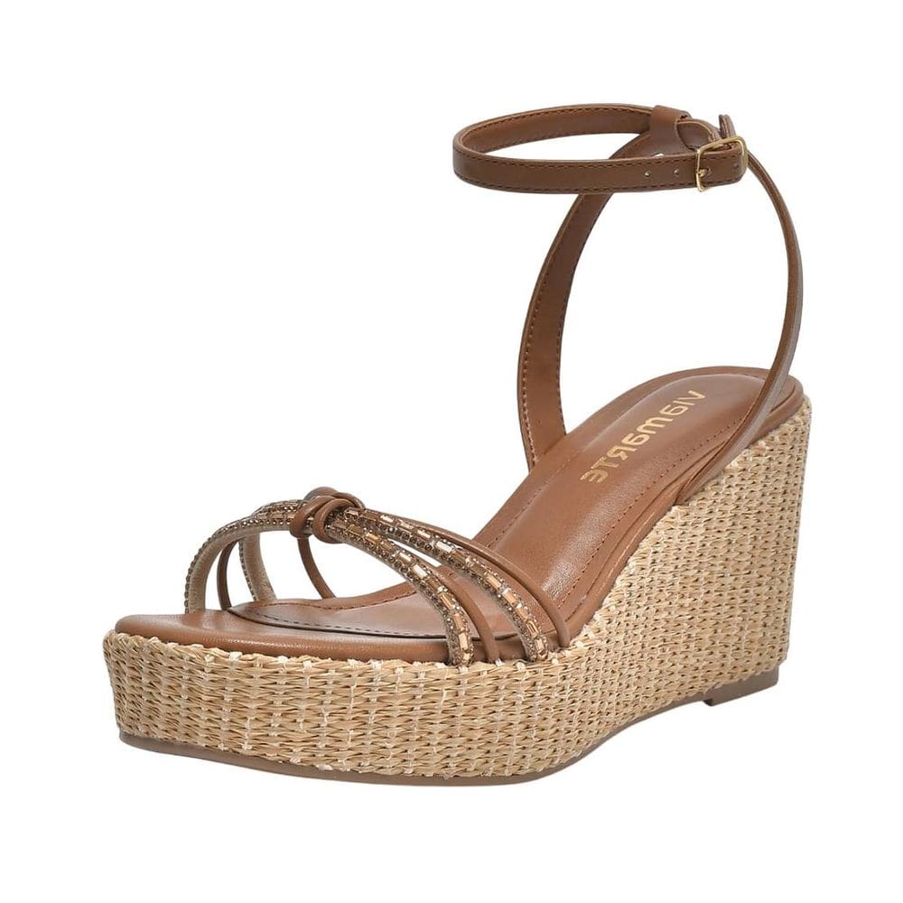 Sandália Anabela Feminina Tiras Entrelaçadas Macio Via Marte